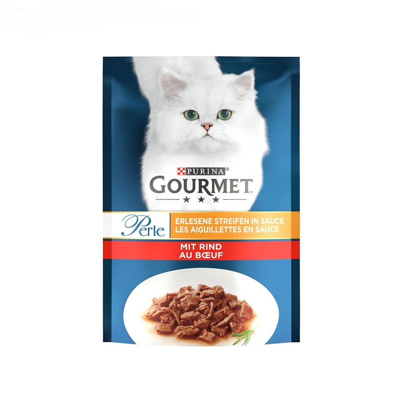 غذای-پوچ-گربه-بالغ-با-گوشت-گاو-گورمه-Purina-Gourmet-Cat-Pouch-Beef-Etli-وزن-85-گرم