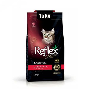 غذای-خشک-گربه-رفلکس-پلاس-با-طعم-گوشت-بره-Reflex-Adult-Cat-With-Lamb-Rice-وزن-15-کیلوگرم
