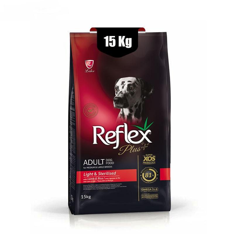 غذای-خشک-سگ-بالغ-عقیم-شده-نژاد-بزرگ-رفلکس-پلاس-طعم-بره-Reflex-Plus-Light-Sterilised-Adult-Dog-وزن-15-کیلوگرم