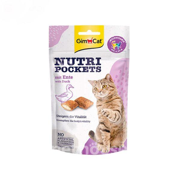 تشویقی-گربه-طعم-اردک-حاوی-مولتی-ویتامین-جیم-کت-GimCat-Nutri-Pockets-Duck-Multivitamin-وزن-60-گرم