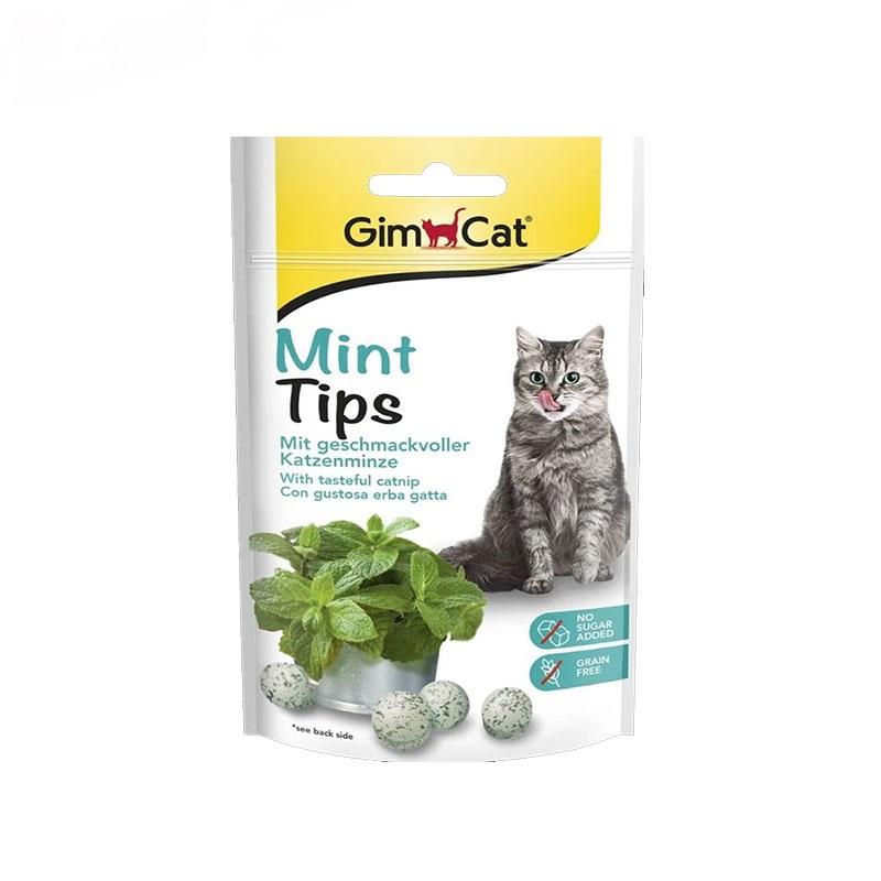 قرص-نعناع-گربه-ویژه-استرس-و-تنظیم-هضم-جیم-کت-Gimcat-Snack-Mint-Tips-وزن-40-گرم