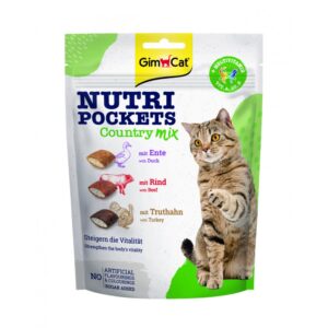 تشویقی گربه طعم میکس اردک و بوقلمون جیم کت (GimCat Nutri Pockets Country Mix with Creamy Filling) وزن 150 گرم