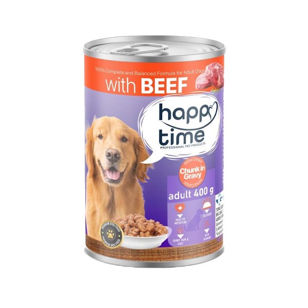 غذای کنسرو سگ بالغ با طعم گوشت بیف هپی تایم (Happy Time Beef Dog Can) وزن 400 گرم