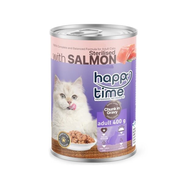 غذای کنسرو گربه عقیم شده بالغ با طعم سالمون هپی تایم (Happy Time Sterilized Salmon Can) وزن 400 گرم