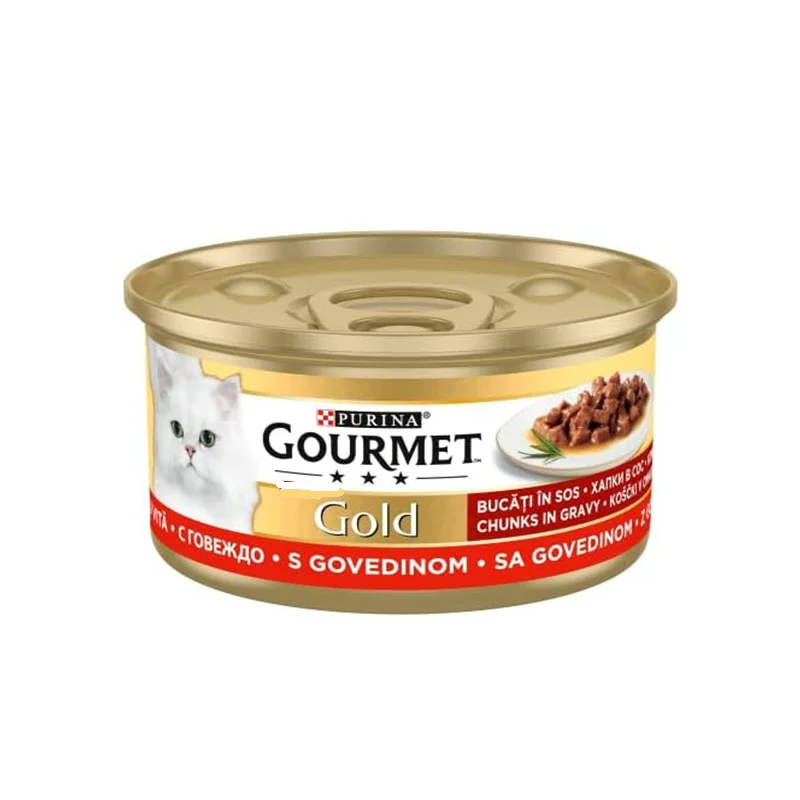 کنسرو گربه گورمه گلد چانک با طعم بیف (Gourmet Gold Chunks in Gravy Beef) وزن 85 گرم2026/08