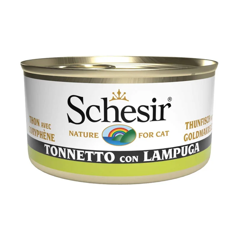 کنسرو گربه با طعم ماهی تن و لامپوگا شسیر (Schesir Tuna with Lampuga) وزن 85 گرم