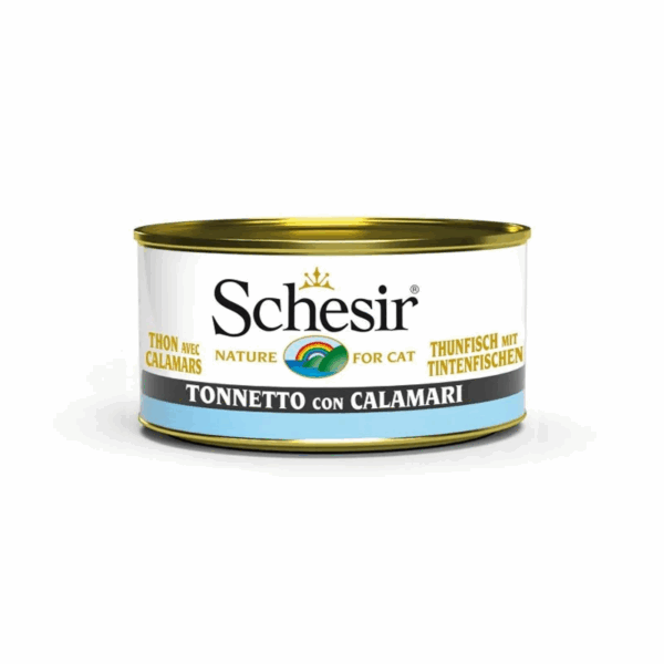 گربه-با-طعم-ماهی-تن-و-ماهی-مرکب-شسیر-Schesir-Cat-Tuna-with-Squid-وزن-85-گرم.