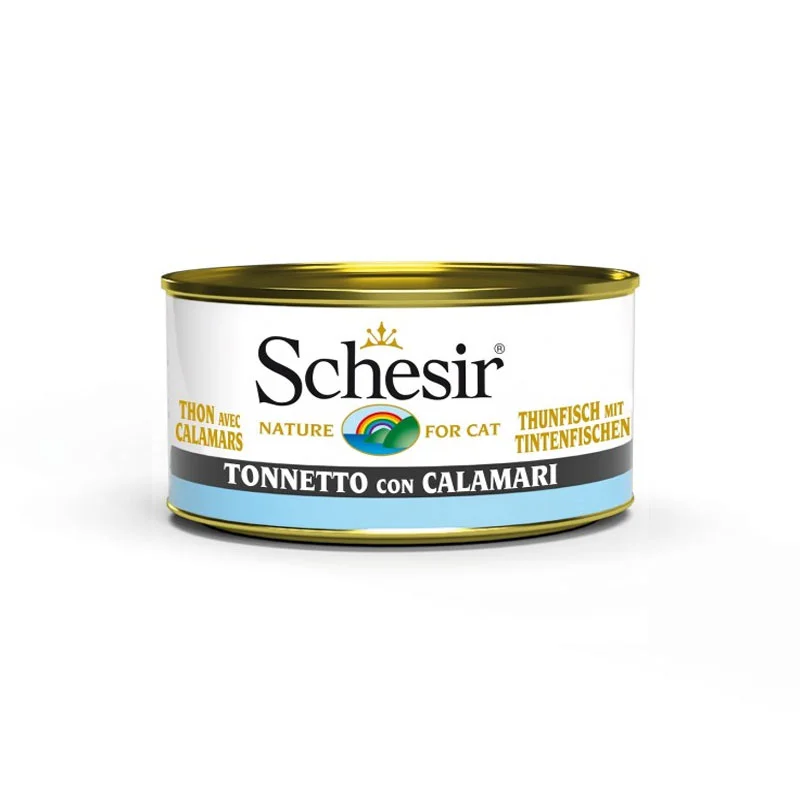 گربه-با-طعم-ماهی-تن-و-ماهی-مرکب-شسیر-Schesir-Cat-Tuna-with-Squid-وزن-85-گرم.